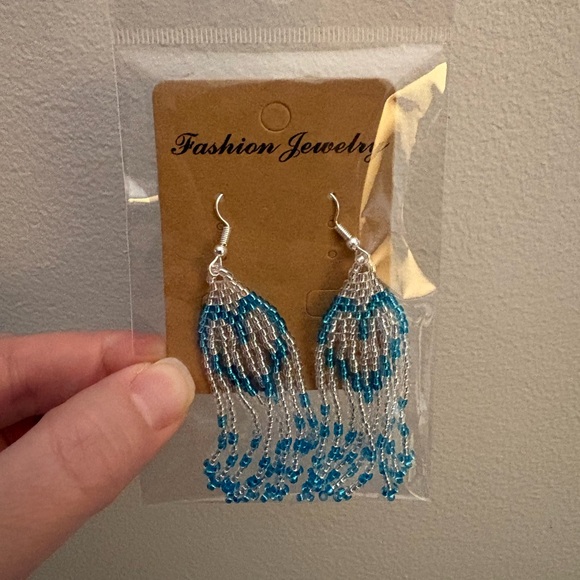 Jewelry - Handcrafted Beaded Earrings - Blue Hearts